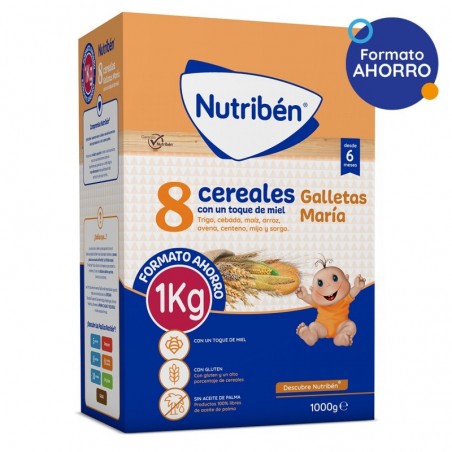 Nutribén Papilla 8 Cereales Toque de Miel y Galletas María 1000gr