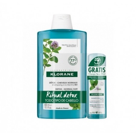 Klorane Pack Champú Detoxificante Menta Acuática 400ml + Champú Seco Detox 100ml