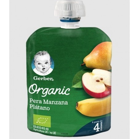 Gerber Bolsita Puré Pera, Manzana y Plátano 90 g +4m