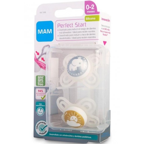 Mam Chupete Silicona Perfect Start Nu 0-2 Meses 2 Unidades.