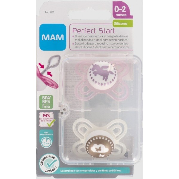 Mam Chupete Silicona Perfect Start RN 0-2 Meses 2 Unidades.